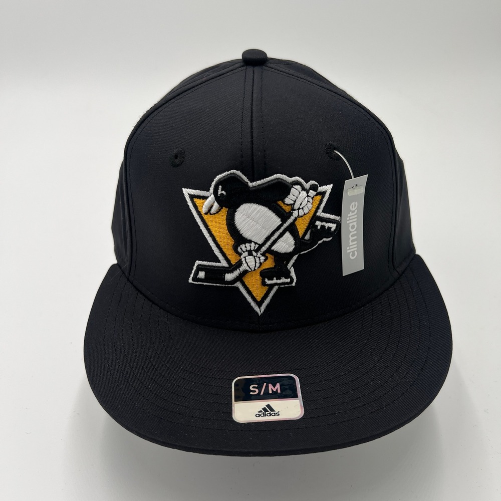 Adidas Pittsburgh‎ Penguins NHL Fitted Hat Black Climalite S/M Flat Bill Cap